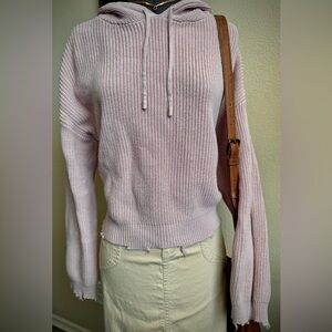 Anthro 525 Light Pink Knit Distressed Hoodie Sweater S